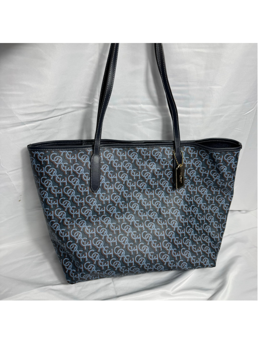 Women's Coach Tote Bag One Size Blue and Brown Monogram